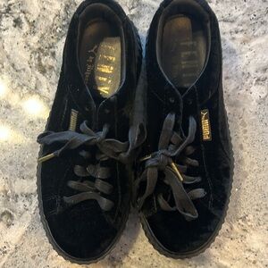 PUMA Women's FENTY by Rihanna Black Velvet Sneakers with Gold Accents